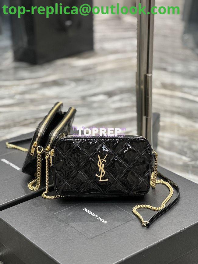 Replica Saint Laurent YSL Becky Double-Zip Pouch in Quilted Lambskin 608941 Black Patent Replica Saint Laurent YSL Becky Double-Zip Pouch in Quilted Lambskin 608941 Black Patent