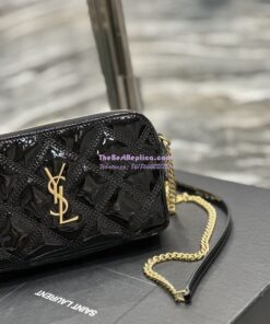 Replica Saint Laurent YSL Becky Double-Zip Pouch in Quilted Lambskin 608941 Black Patent 2