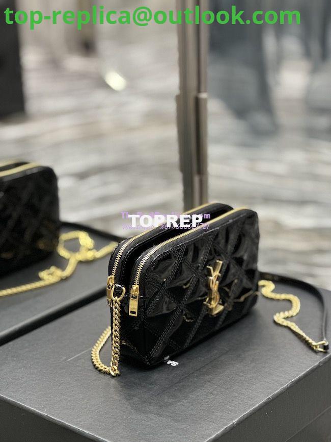 Replica Saint Laurent YSL Becky Double-Zip Pouch in Quilted Lambskin 608941 Black Patent 3 Replica Saint Laurent YSL Becky Double-Zip Pouch in Quilted Lambskin 608941 Black Patent 3