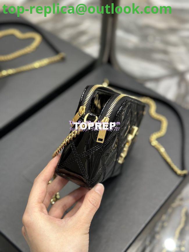 Replica Saint Laurent YSL Becky Double-Zip Pouch in Quilted Lambskin 608941 Black Patent 6 Replica Saint Laurent YSL Becky Double-Zip Pouch in Quilted Lambskin 608941 Black Patent 6