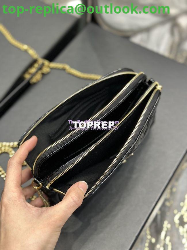 Replica Saint Laurent YSL Becky Double-Zip Pouch in Quilted Lambskin 608941 Black Patent 7 Replica Saint Laurent YSL Becky Double-Zip Pouch in Quilted Lambskin 608941 Black Patent 7