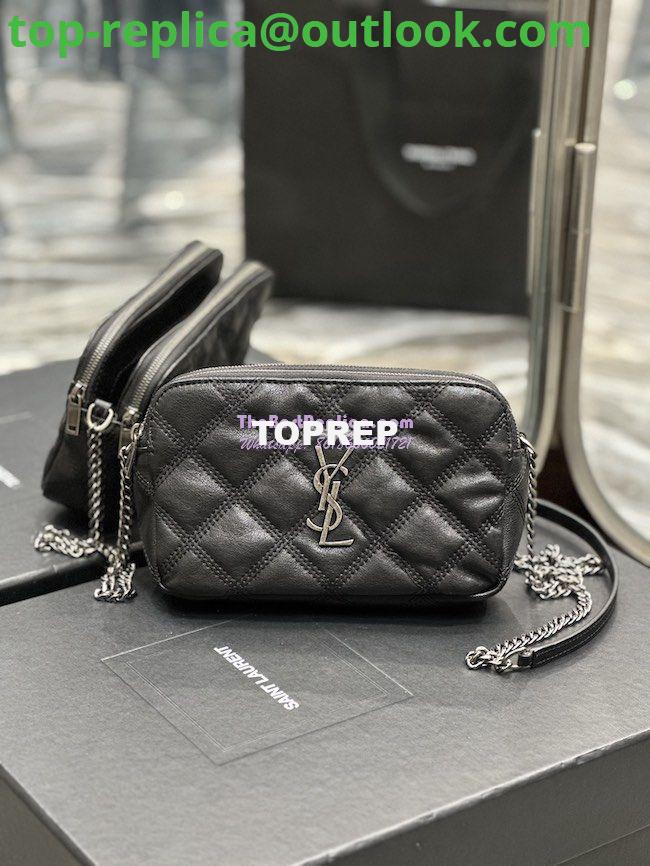 Replica Saint Laurent YSL Becky Double-Zip Pouch in Quilted Lambskin 608941 Black with Silver Replica Saint Laurent YSL Becky Double-Zip Pouch in Quilted Lambskin 608941 Black with Silver