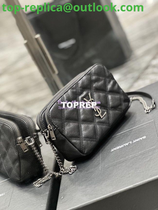 Replica Saint Laurent YSL Becky Double-Zip Pouch in Quilted Lambskin 608941 Black with Silver 2 Replica Saint Laurent YSL Becky Double-Zip Pouch in Quilted Lambskin 608941 Black with Silver 2