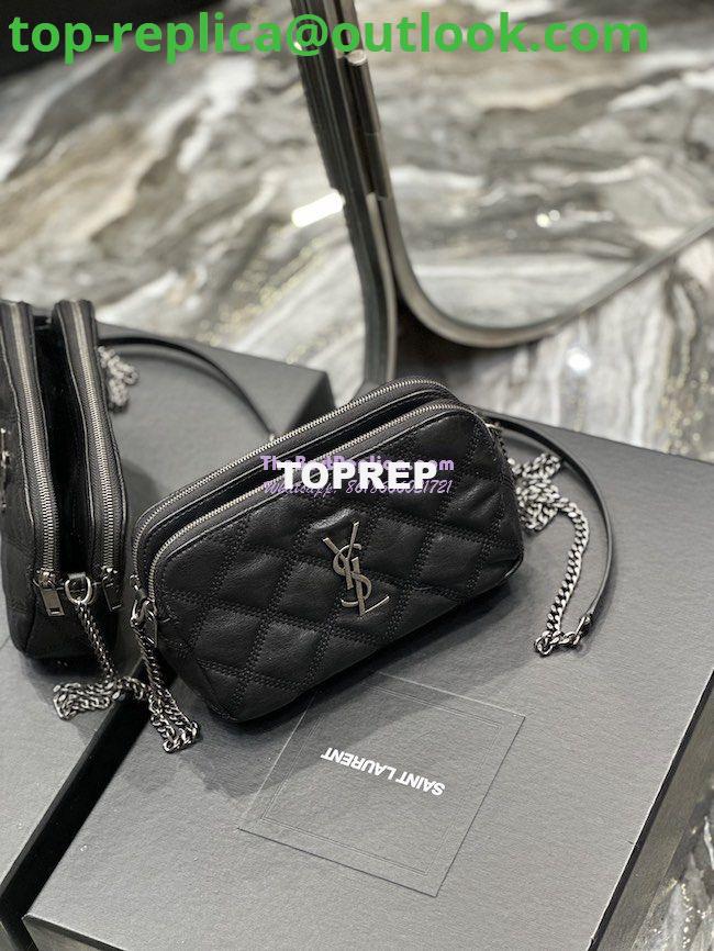 Replica Saint Laurent YSL Becky Double-Zip Pouch in Quilted Lambskin 608941 Black with Silver 3 Replica Saint Laurent YSL Becky Double-Zip Pouch in Quilted Lambskin 608941 Black with Silver 3