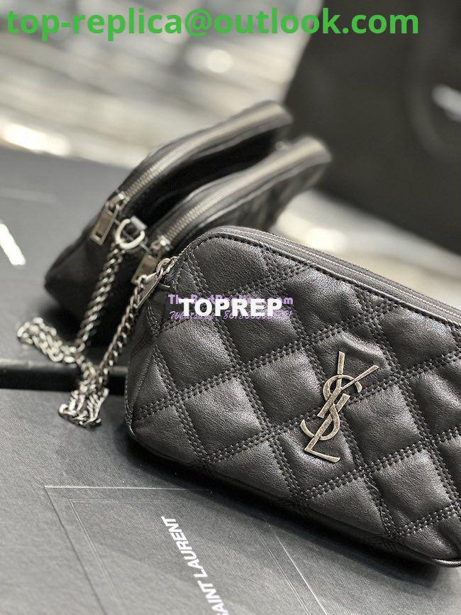 Replica Saint Laurent YSL Becky Double-Zip Pouch in Quilted Lambskin 608941 Black with Silver 4 Replica Saint Laurent YSL Becky Double-Zip Pouch in Quilted Lambskin 608941 Black with Silver 4