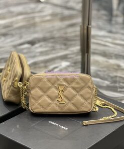 Replica Saint Laurent YSL Becky Double-Zip Pouch in Quilted Lambskin 608941 Beige 2