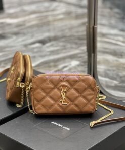 Replica Saint Laurent YSL Becky Double-Zip Pouch in Quilted Lambskin 608941 Caramel 2