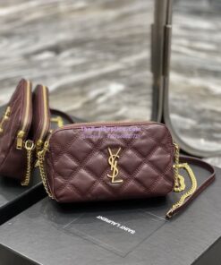 Replica Saint Laurent YSL Becky Double-Zip Pouch in Quilted Lambskin 608941 Wine