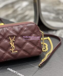 Replica Saint Laurent YSL Becky Double-Zip Pouch in Quilted Lambskin 608941 Wine 2