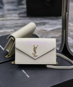 Replica YSL Saint Laurent Cassandre Envelope Chain Wallet In Smooth Leather 743050 Blanc