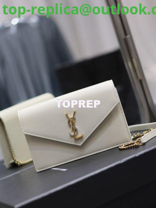 Replica YSL Saint Laurent Cassandre Envelope Chain Wallet In Smooth Leather 743050 Blanc 2