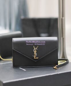 Replica YSL Saint Laurent Cassandre Envelope Chain Wallet In Smooth Leather 743050 Black 2