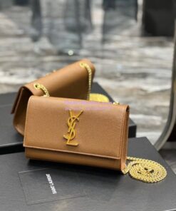 Replica YSL Saint Laurent Kate small chain bag in grain de poudre embossed leather 469390 Caramel 2