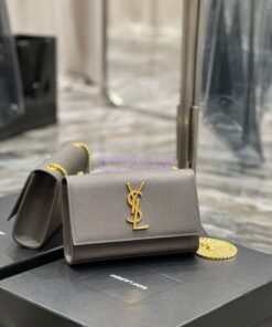 Replica YSL Saint Laurent Kate small chain bag in grain de poudre embossed leather 469390 Grey 2 Replica YSL Saint Laurent Kate small chain bag in grain de poudre embossed leather 469390 Grey 2