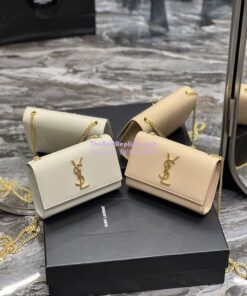 Replica YSL Saint Laurent Kate small chain bag in grain de poudre embossed leather 469390 Beige