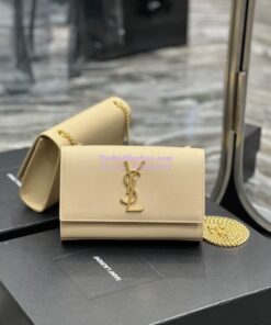 Replica YSL Saint Laurent Kate small chain bag in grain de poudre embossed leather 469390 Beige 2