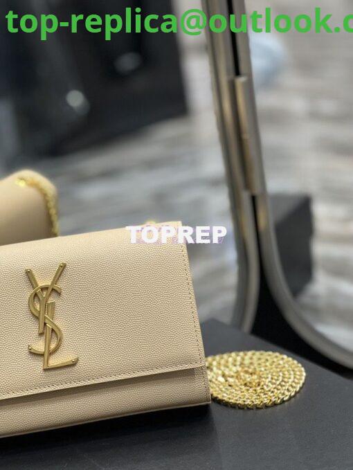 Replica YSL Saint Laurent Kate small chain bag in grain de poudre embossed leather 469390 Beige 6