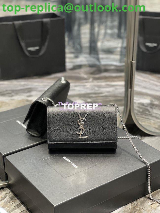 Replica YSL Saint Laurent Kate small chain bag in grain de poudre embossed leather 469390 Black silver Replica YSL Saint Laurent Kate small chain bag in grain de poudre embossed leather 469390 Black silver