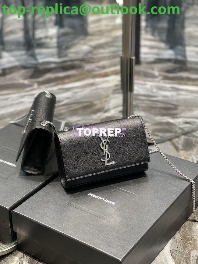 Replica YSL Saint Laurent Kate small chain bag in grain de poudre embossed leather 469390 Black silver 2 Replica YSL Saint Laurent Kate small chain bag in grain de poudre embossed leather 469390 Black silver 2