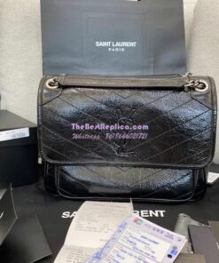 Replica YSL Saint Laurent Niki Chain Bag In Vintage Crinkled Leather Black 498894