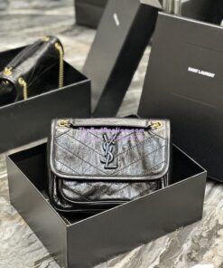 Replica YSL Saint Laurent Niki Baby In Crinkled Vintage Leather 533037 Black Gold Hardware Replica YSL Saint Laurent Niki Baby In Crinkled Vintage Leather 533037 Black Gold Hardware