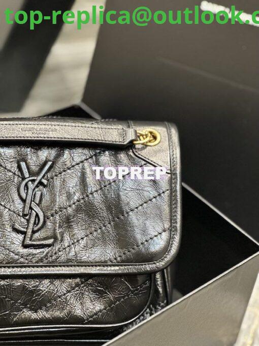 Replica YSL Saint Laurent Niki Baby In Crinkled Vintage Leather 533037 Black Gold Hardware 3