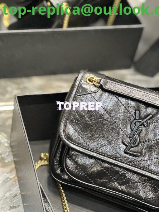 Replica YSL Saint Laurent Niki Baby In Crinkled Vintage Leather 533037 Black Gold Hardware 5