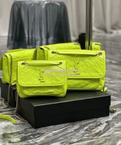 Replica YSL Saint Laurent Niki Medium Chain Bag In Crinkled Lambskin 633158 Neon Yellow