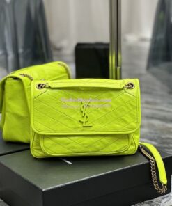 Replica YSL Saint Laurent Niki Medium Chain Bag In Crinkled Lambskin 633158 Neon Yellow 2 Replica YSL Saint Laurent Niki Medium Chain Bag In Crinkled Lambskin 633158 Neon Yellow 2