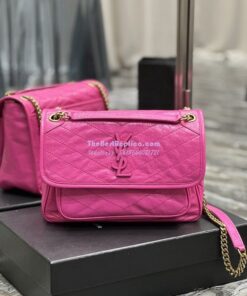 Replica YSL Saint Laurent Niki Medium Chain Bag In Crinkled Lambskin 633158 Neon Pink Replica YSL Saint Laurent Niki Medium Chain Bag In Crinkled Lambskin 633158 Neon Pink
