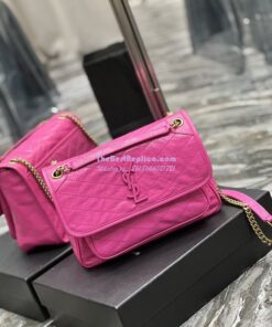 Replica YSL Saint Laurent Niki Medium Chain Bag In Crinkled Lambskin 633158 Neon Pink 2 Replica YSL Saint Laurent Niki Medium Chain Bag In Crinkled Lambskin 633158 Neon Pink 2