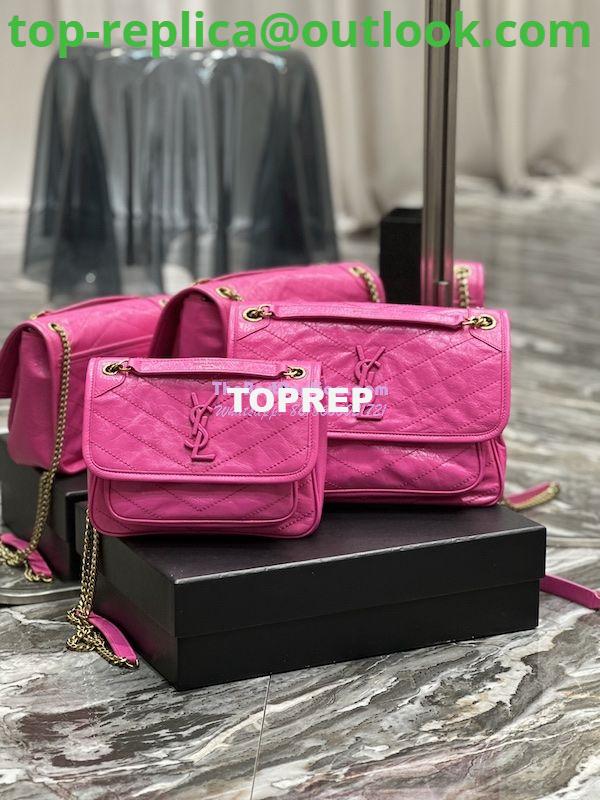 Replica YSL Saint Laurent Niki Baby Chain Bag In Crinkled Lambskin 633160 Neon Pink Replica YSL Saint Laurent Niki Baby Chain Bag In Crinkled Lambskin 633160 Neon Pink