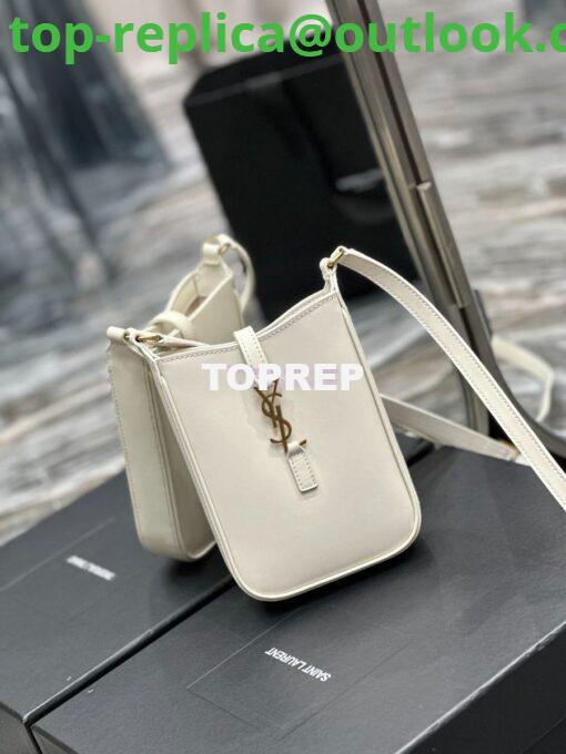 Replica YSL Saint Laurent Le 5 à 7 mini vertical in white vegetable-tanned leather 735214 2