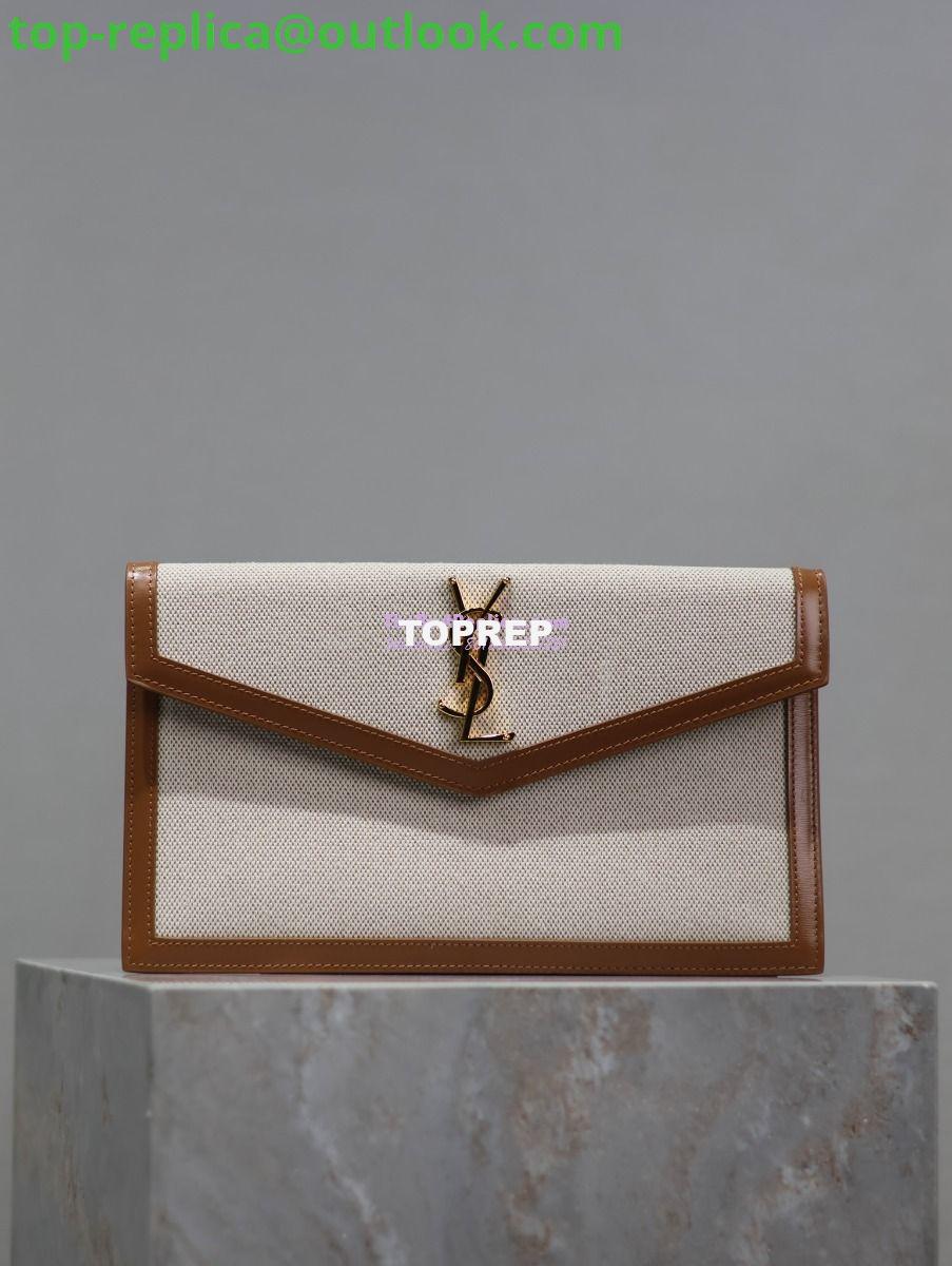 Replica Saint Laurent YSL Uptown Pouch in Canvas and Smooth Leather Beige Replica Saint Laurent YSL Uptown Pouch in Canvas and Smooth Leather Beige