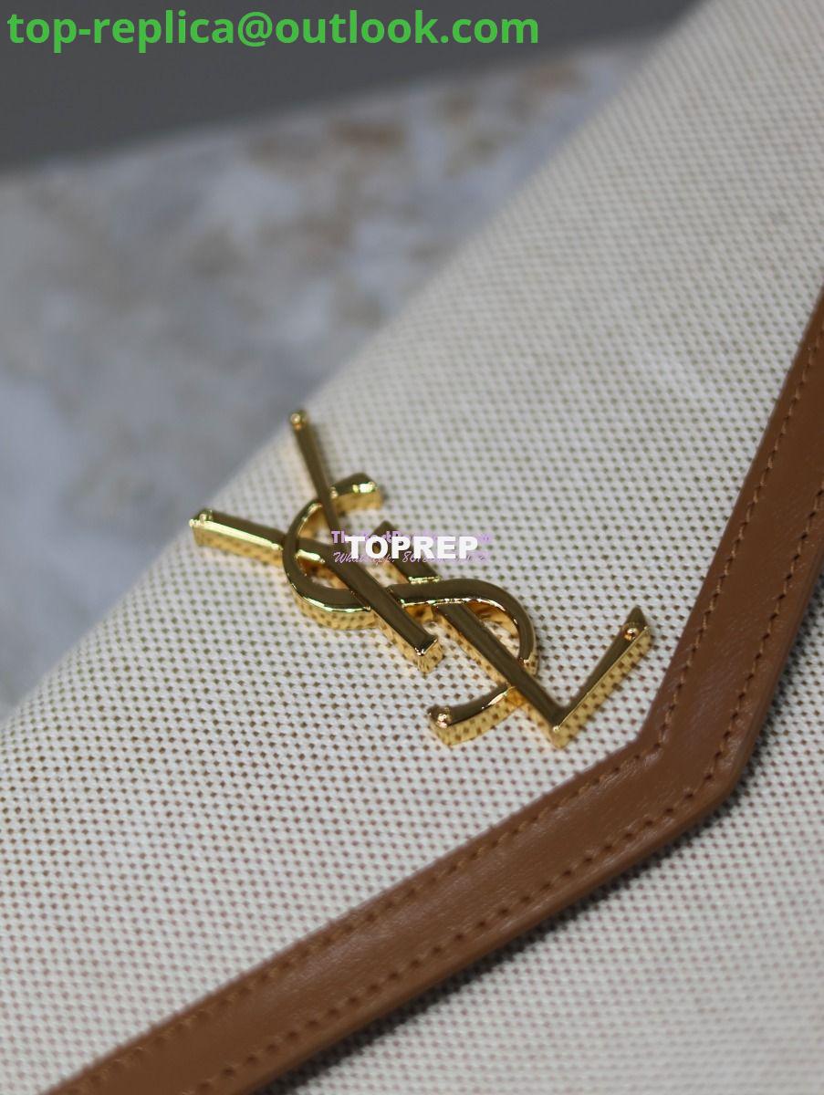 Replica Saint Laurent YSL Uptown Pouch in Canvas and Smooth Leather Beige 2 Replica Saint Laurent YSL Uptown Pouch in Canvas and Smooth Leather Beige 2