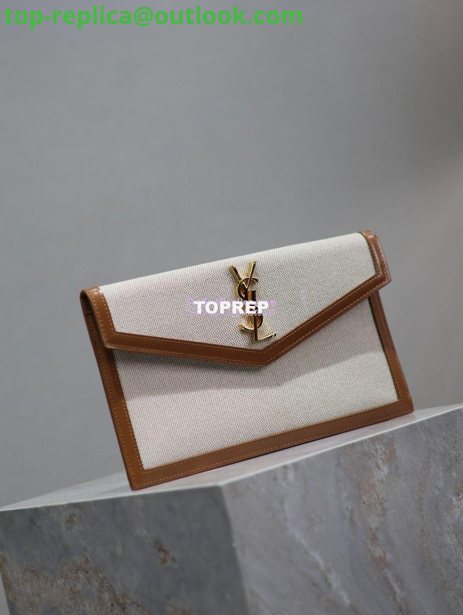 Replica Saint Laurent YSL Uptown Pouch in Canvas and Smooth Leather Beige 3 Replica Saint Laurent YSL Uptown Pouch in Canvas and Smooth Leather Beige 3