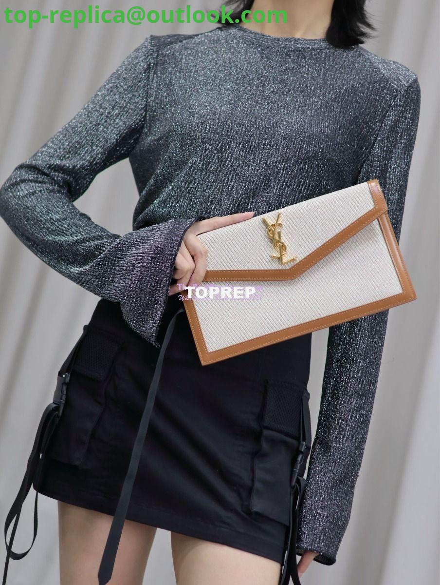Replica Saint Laurent YSL Uptown Pouch in Canvas and Smooth Leather Beige 14 Replica Saint Laurent YSL Uptown Pouch in Canvas and Smooth Leather Beige 14
