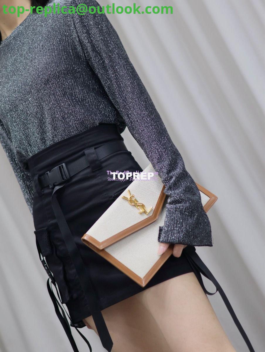 Replica Saint Laurent YSL Uptown Pouch in Canvas and Smooth Leather Beige 15 Replica Saint Laurent YSL Uptown Pouch in Canvas and Smooth Leather Beige 15