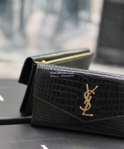 Replica Saint Laurent YSL Uptown Large Wallet in Crocodile-Embossed Shiny Leather black 582124 2