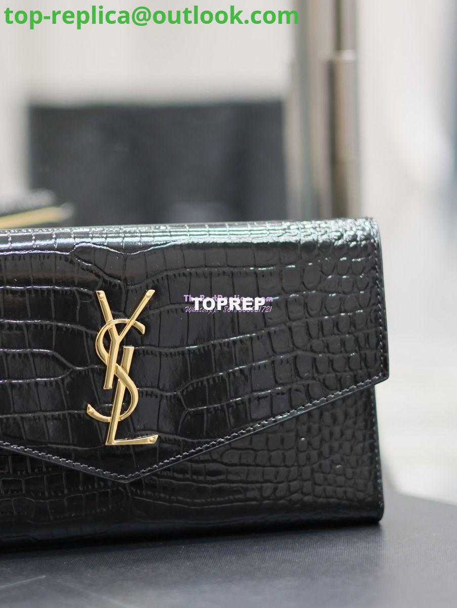 Replica Saint Laurent YSL Uptown Large Wallet in Crocodile-Embossed Shiny Leather black 582124 3 Replica Saint Laurent YSL Uptown Large Wallet in Crocodile-Embossed Shiny Leather black 582124 3