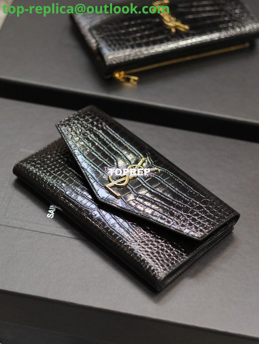 Replica Saint Laurent YSL Uptown Large Wallet in Crocodile-Embossed Shiny Leather black 582124 5 Replica Saint Laurent YSL Uptown Large Wallet in Crocodile-Embossed Shiny Leather black 582124 5