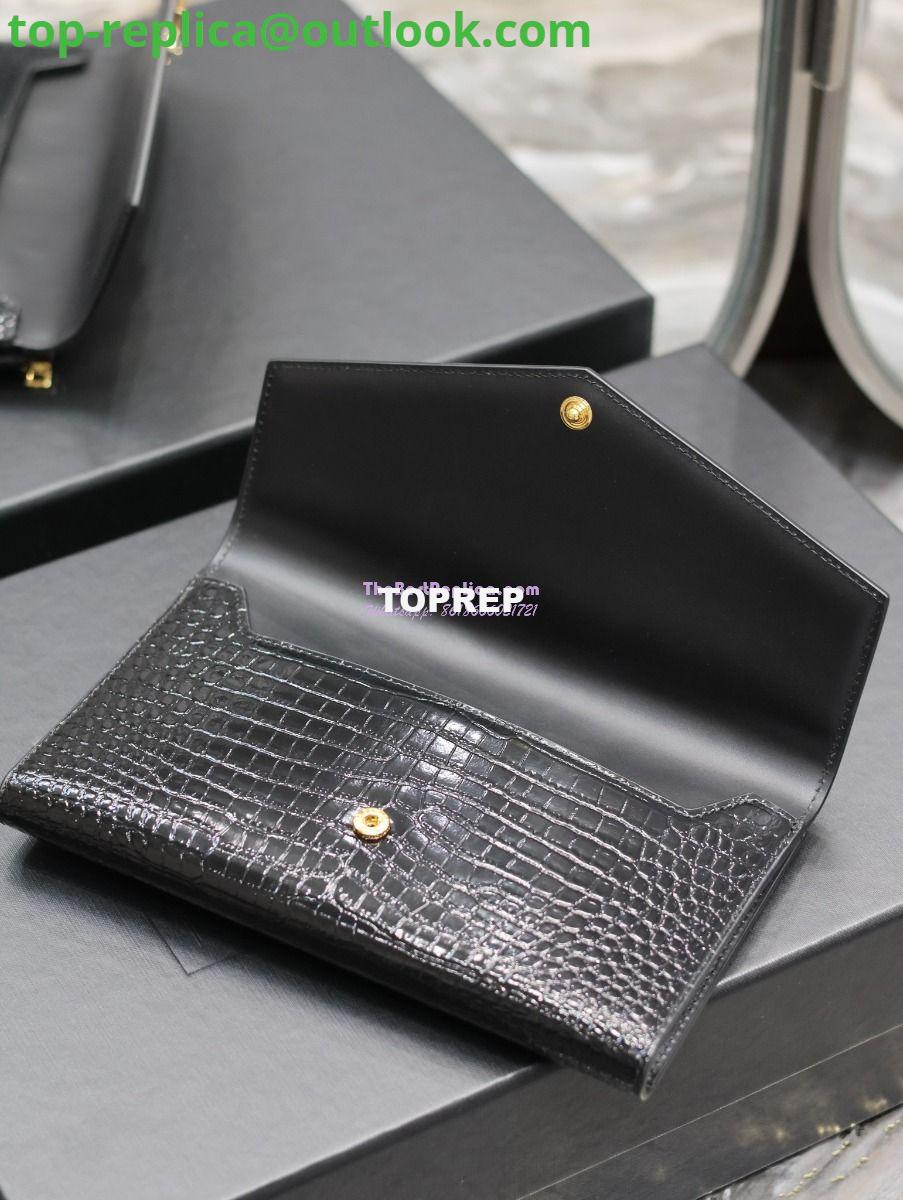 Replica Saint Laurent YSL Uptown Large Wallet in Crocodile-Embossed Shiny Leather black 582124 7 Replica Saint Laurent YSL Uptown Large Wallet in Crocodile-Embossed Shiny Leather black 582124 7