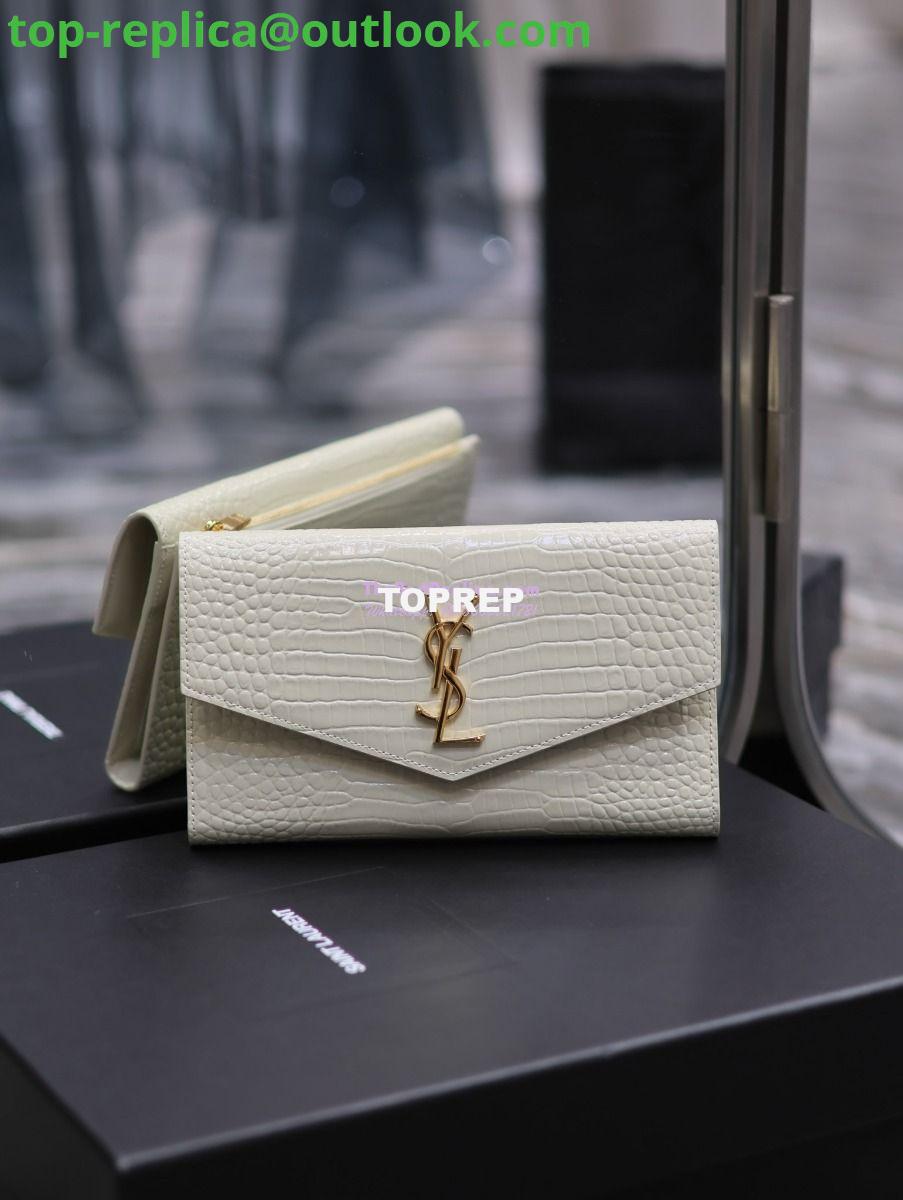 Replica Saint Laurent YSL Uptown Large Wallet in Crocodile-Embossed Shiny Leather white Replica Saint Laurent YSL Uptown Large Wallet in Crocodile-Embossed Shiny Leather white