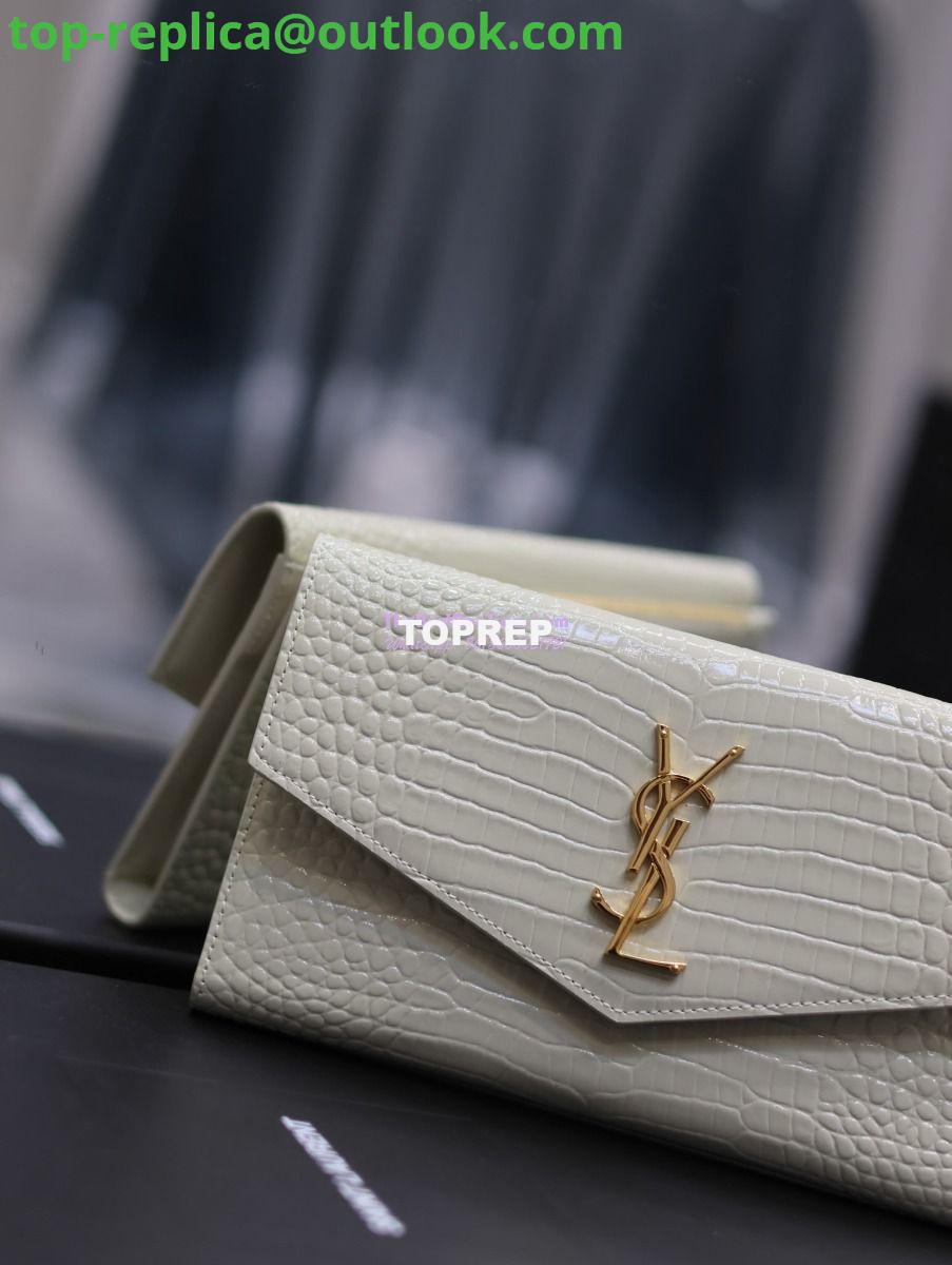 Replica Saint Laurent YSL Uptown Large Wallet in Crocodile-Embossed Shiny Leather white 2 Replica Saint Laurent YSL Uptown Large Wallet in Crocodile-Embossed Shiny Leather white 2