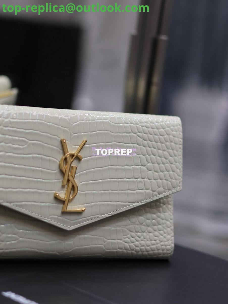 Replica Saint Laurent YSL Uptown Large Wallet in Crocodile-Embossed Shiny Leather white 3 Replica Saint Laurent YSL Uptown Large Wallet in Crocodile-Embossed Shiny Leather white 3