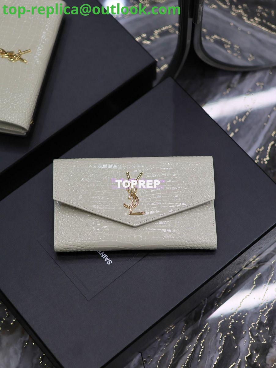 Replica Saint Laurent YSL Uptown Large Wallet in Crocodile-Embossed Shiny Leather white 4 Replica Saint Laurent YSL Uptown Large Wallet in Crocodile-Embossed Shiny Leather white 4