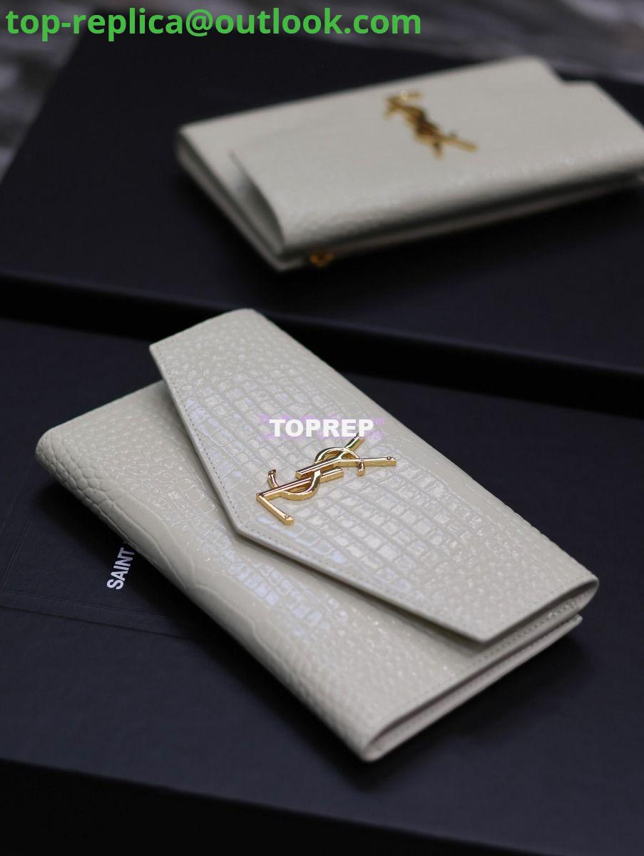 Replica Saint Laurent YSL Uptown Large Wallet in Crocodile-Embossed Shiny Leather white 5 Replica Saint Laurent YSL Uptown Large Wallet in Crocodile-Embossed Shiny Leather white 5
