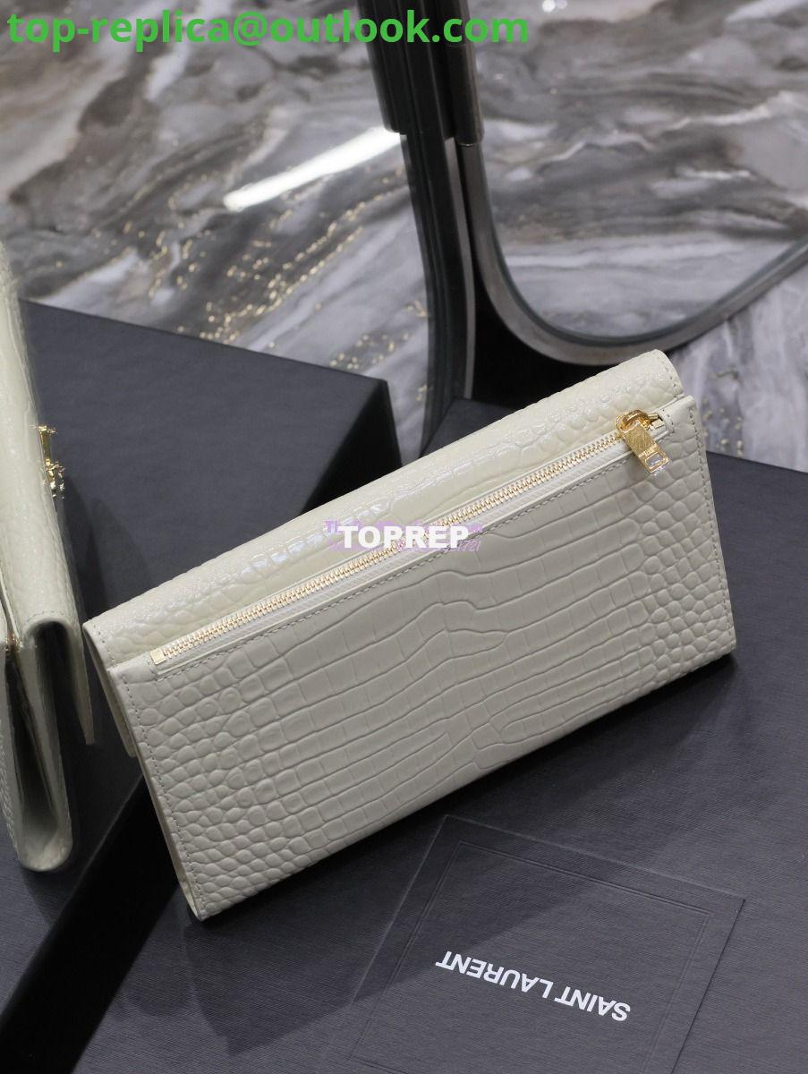 Replica Saint Laurent YSL Uptown Large Wallet in Crocodile-Embossed Shiny Leather white 8 Replica Saint Laurent YSL Uptown Large Wallet in Crocodile-Embossed Shiny Leather white 8