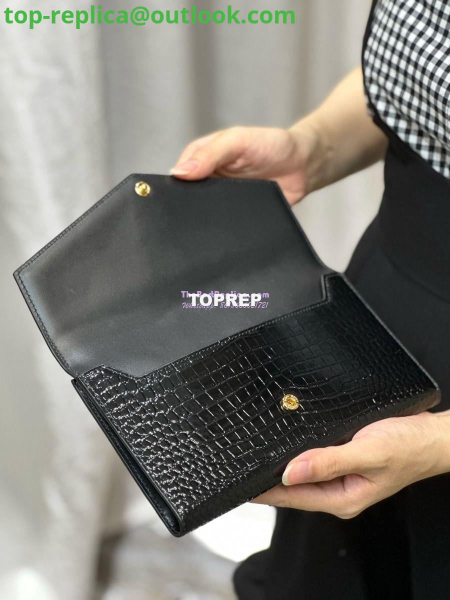 Replica Saint Laurent YSL Uptown Large Wallet in Crocodile-Embossed Shiny Leather black 582124 24 Replica Saint Laurent YSL Uptown Large Wallet in Crocodile-Embossed Shiny Leather black 582124 24