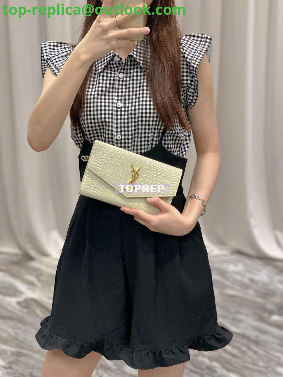 Replica Saint Laurent YSL Uptown Large Wallet in Crocodile-Embossed Shiny Leather white 13 Replica Saint Laurent YSL Uptown Large Wallet in Crocodile-Embossed Shiny Leather white 13